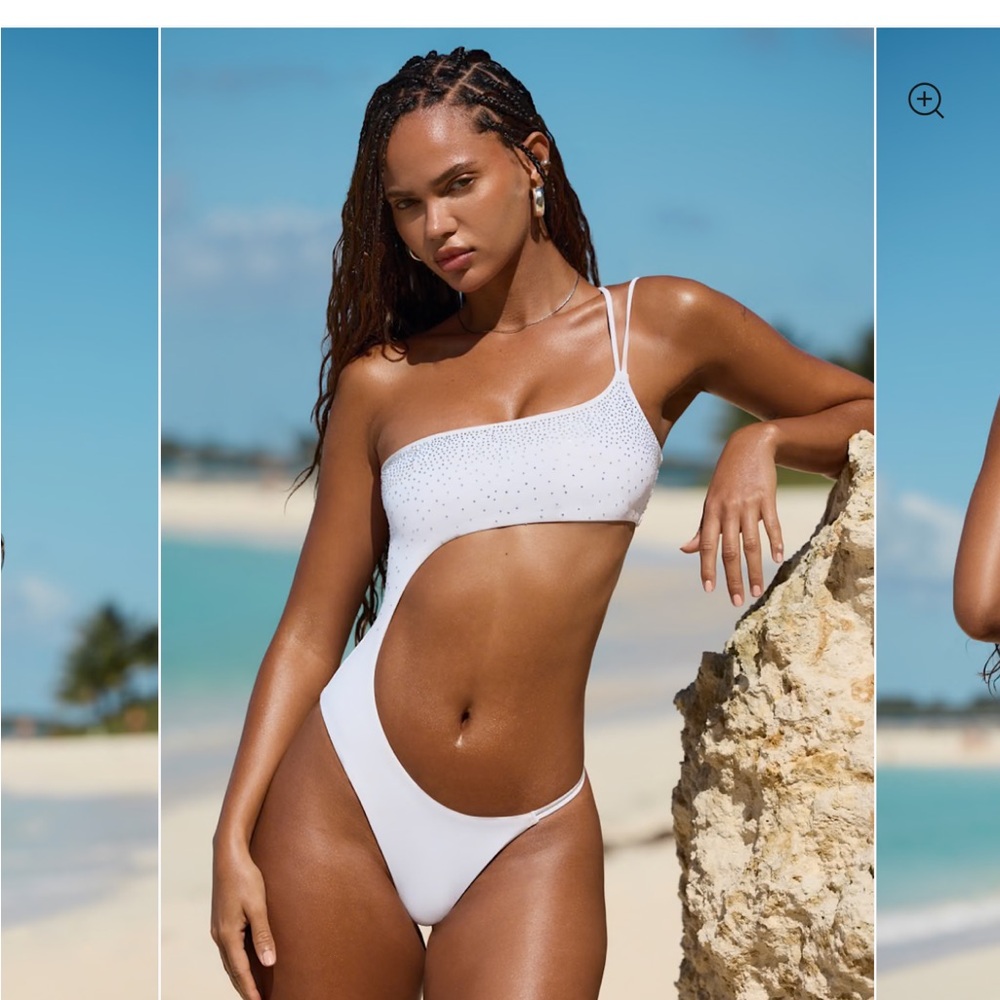Oh Polly swim Formentera Embellished Cut-Out Swimsuit in White